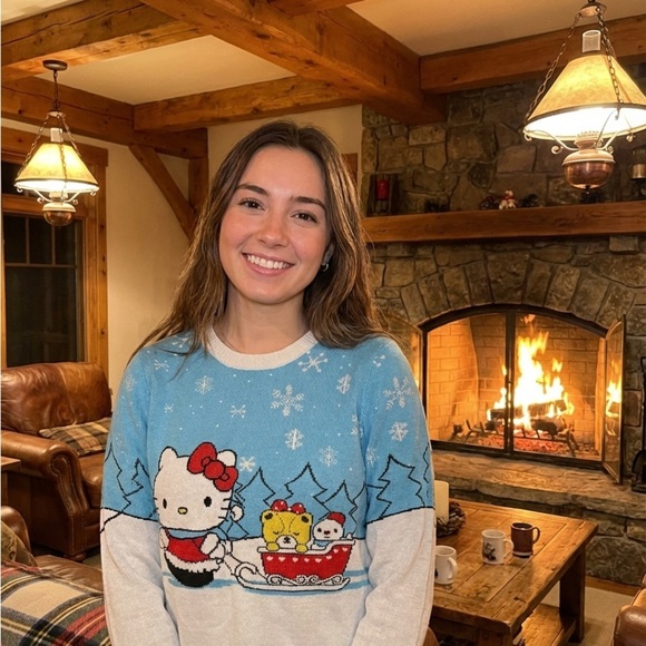 Hello Kitty Sweaters - Hello Kitty Festive Blue and White Sweater